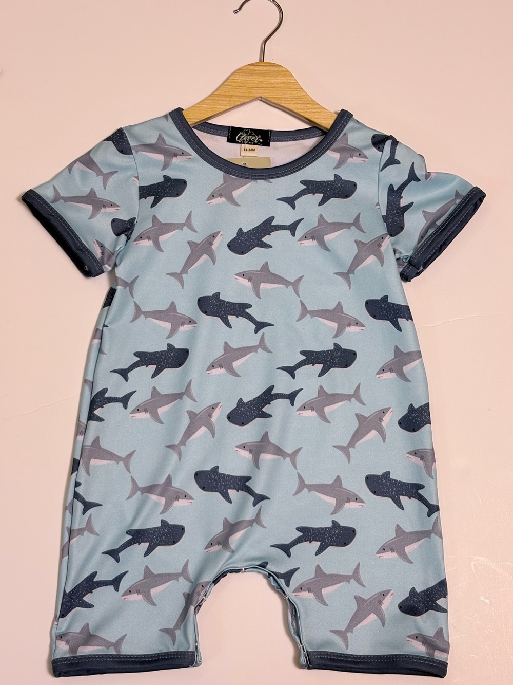 Clover Cottage Aqua Shark Boy Shorty Bamboo- Cotton Blend 12-24M